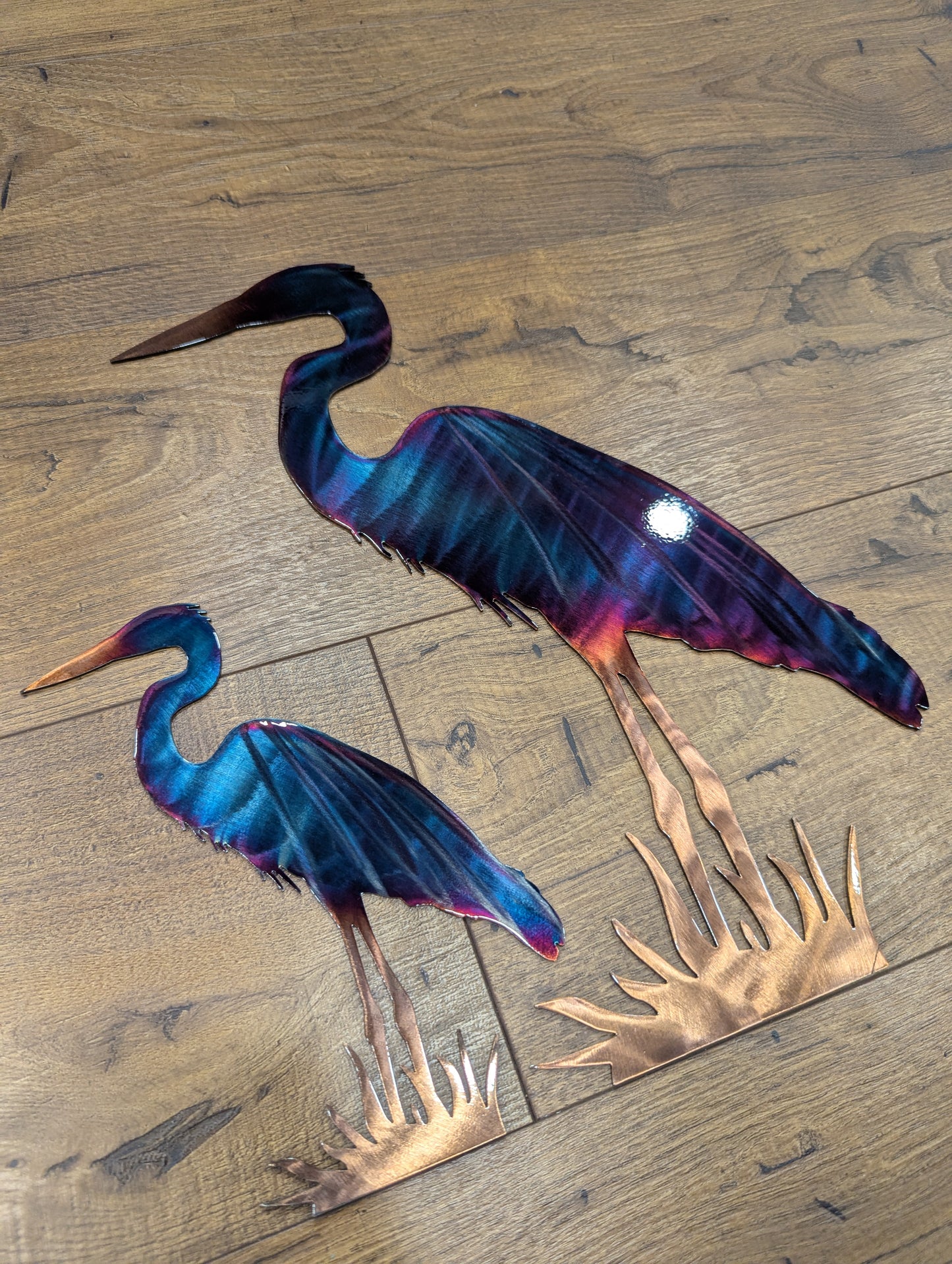 Blue Heron Metal Art with Colorful Patina Finish