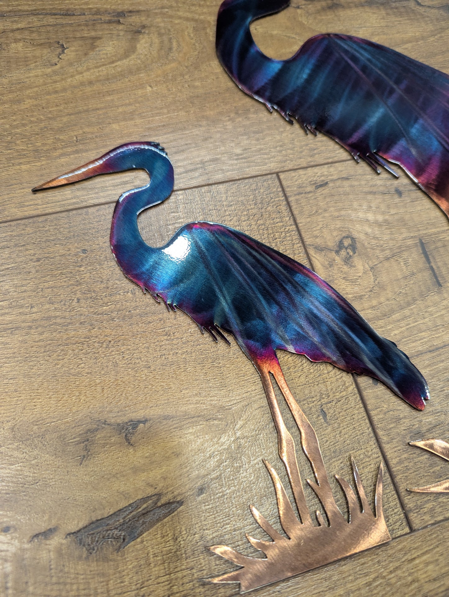Blue Heron Metal Art with Colorful Patina Finish