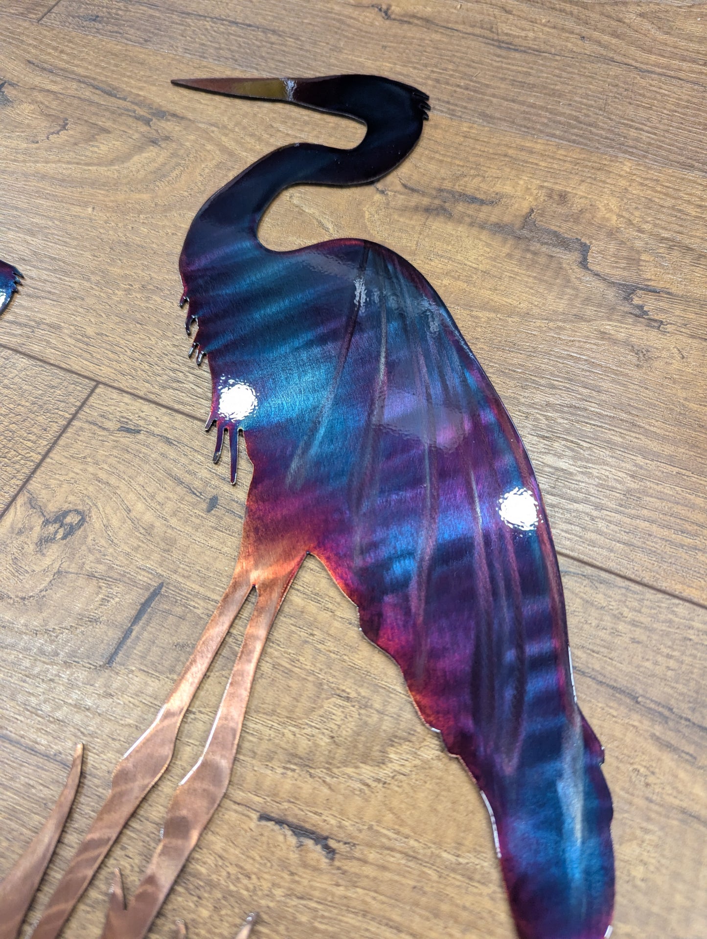 Blue Heron Metal Art with Colorful Patina Finish