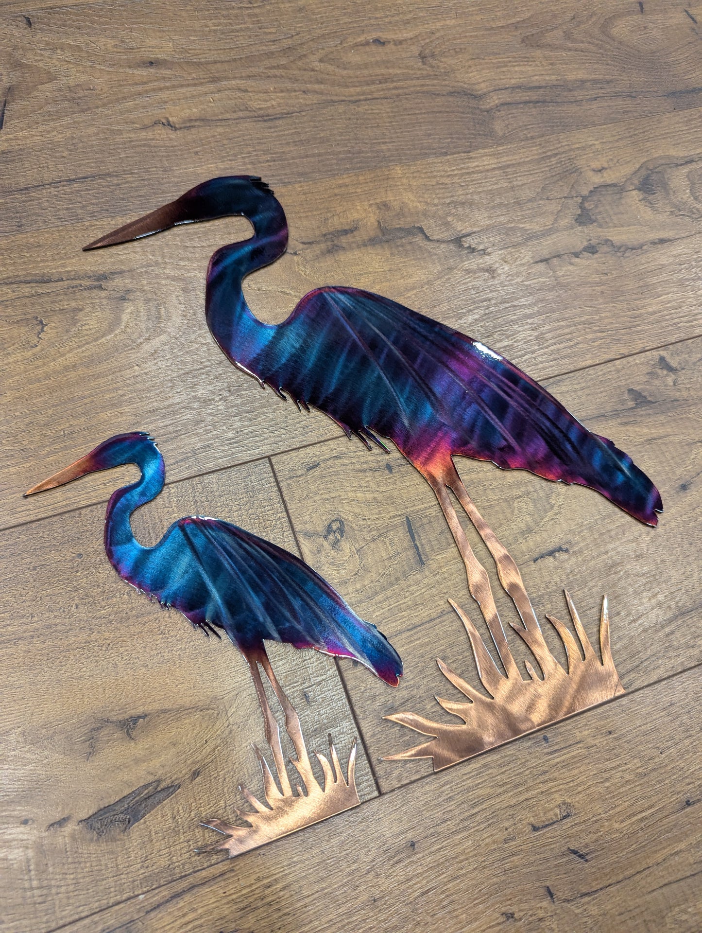 Blue Heron Metal Art with Colorful Patina Finish