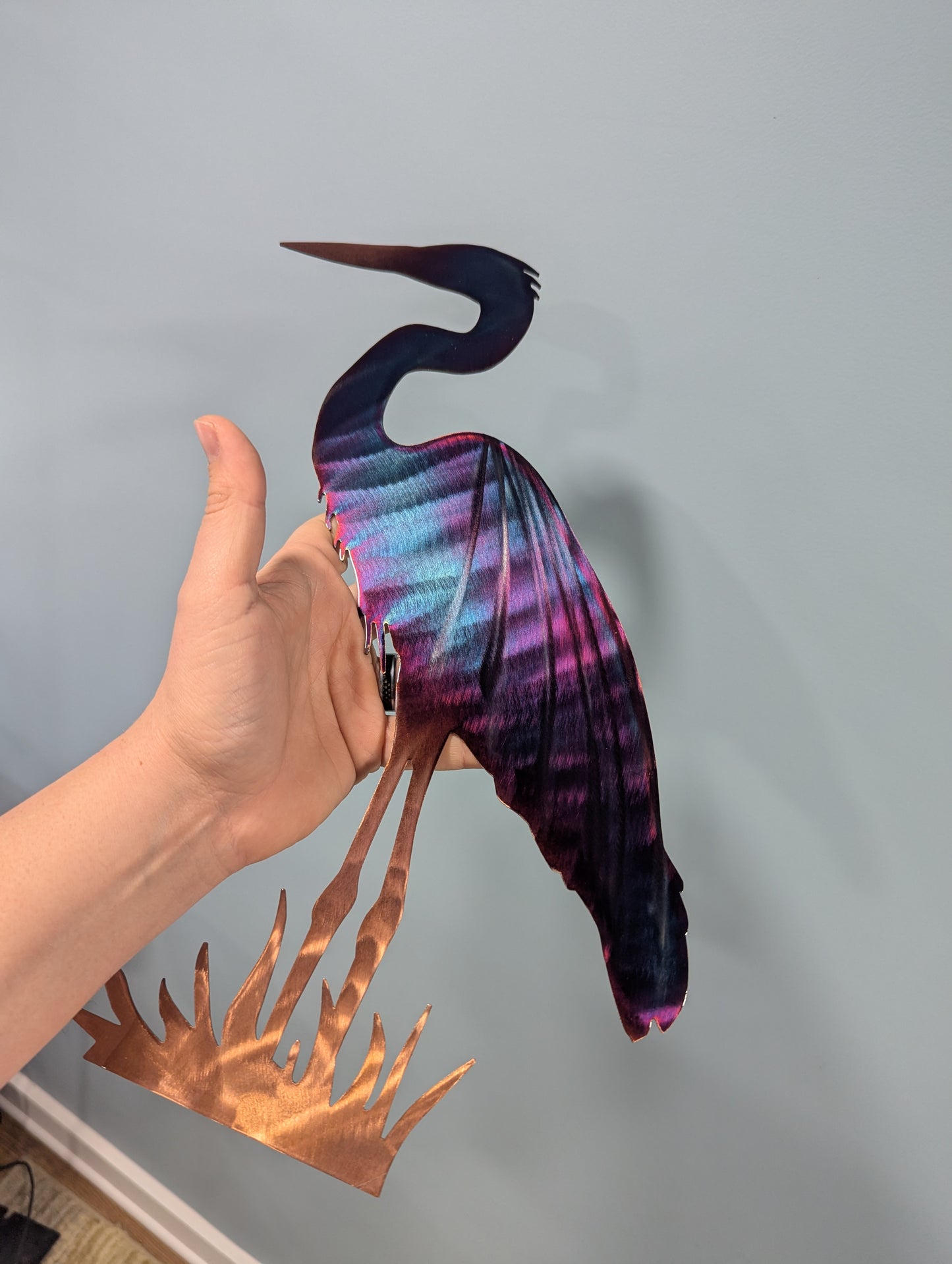Blue Heron Metal Art with Colorful Patina Finish