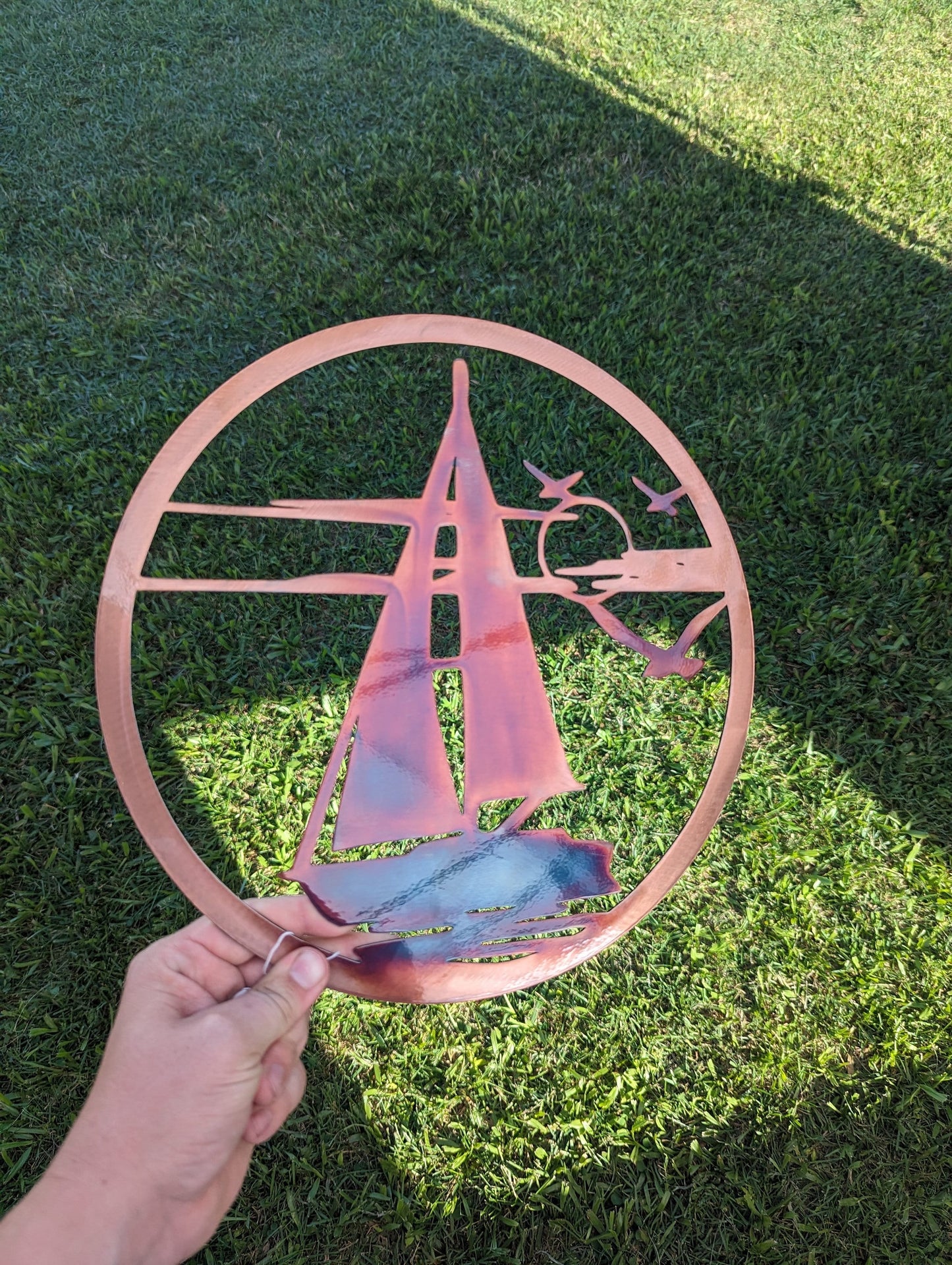 Colorful Sailboat Scenery Metal Art with Colorful Chemical Patina Finish Home Decor for Wall