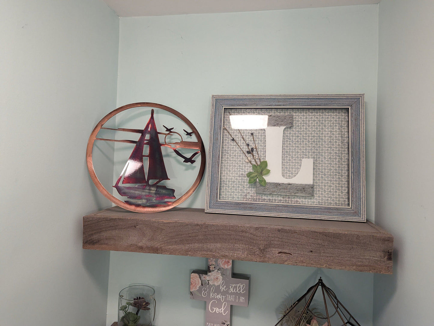 Colorful Sailboat Scenery Metal Art with Colorful Chemical Patina Finish Home Decor for Wall