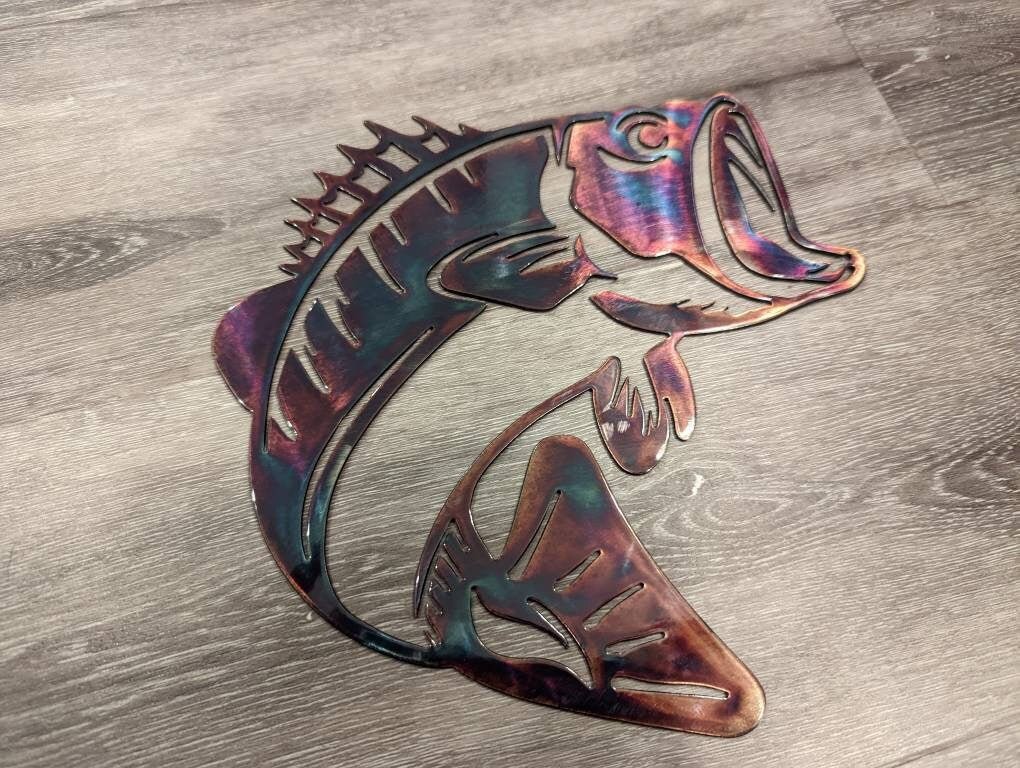 Jumping Bass Fish Metal Art with Colorful Patinas