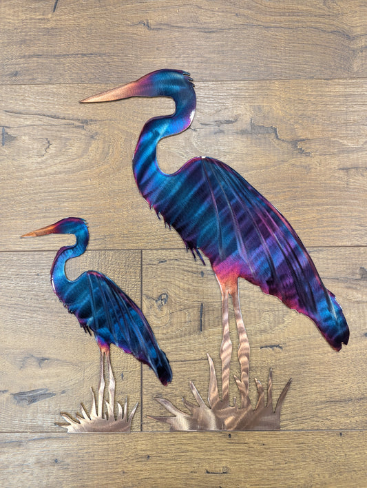 Blue Heron Metal Art with Colorful Patina Finish