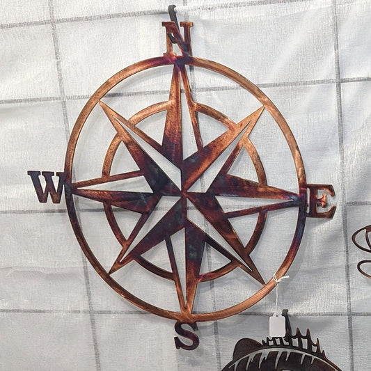 Compass Rose Metal Art Wall Hanging with Colorful Patina Finish Wall Home Decor Art