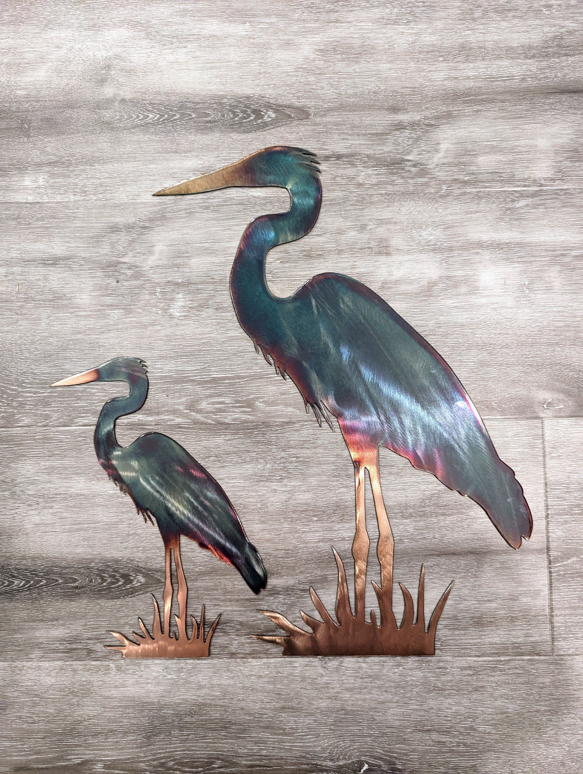 Blue Heron Metal Art with Colorful Patina Finish BML Plasma Arc