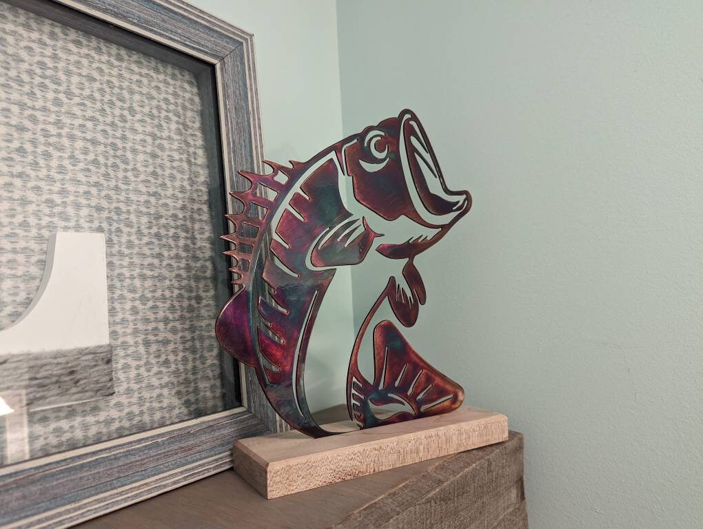Jumping Bass Fish Metal Art with Colorful Patinas